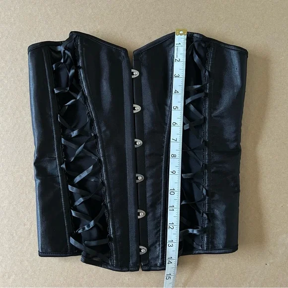 Adore Me Black Boned Corset Women’s Small Satin Black Laced Up Strapless Bustier - Picture 7 of 10